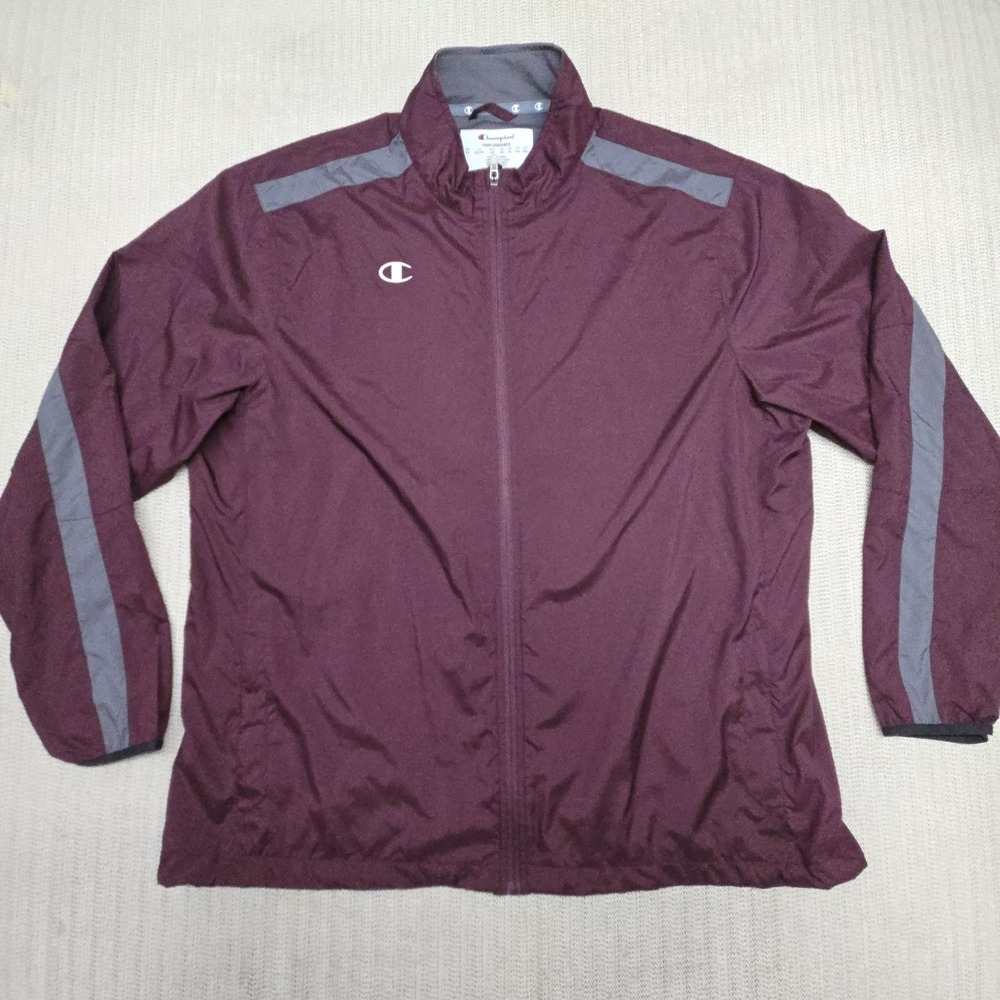 Champion Track Jacket Mens XL Red Gray Full Zip Performance Athletic Training